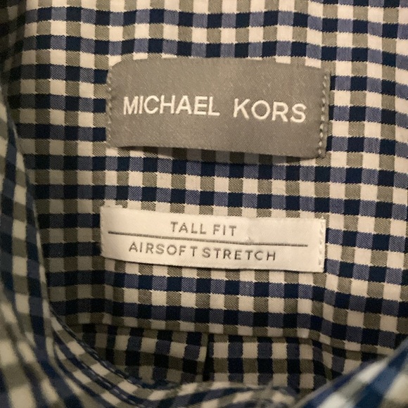 Michael Kors gingham mens 17 1/2 38/39 tall casual button down shirt blue white - Picture 2 of 10